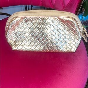 Vince Camuto Small Gold Woven Cosmetic Bag